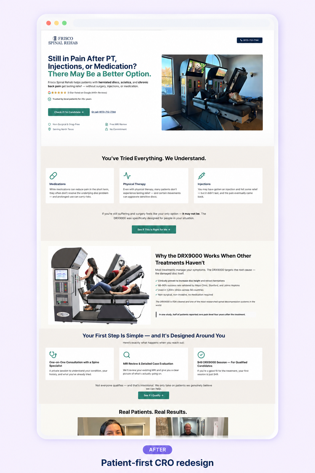 After screenshot of the Frisco Spinal Rehab landing page