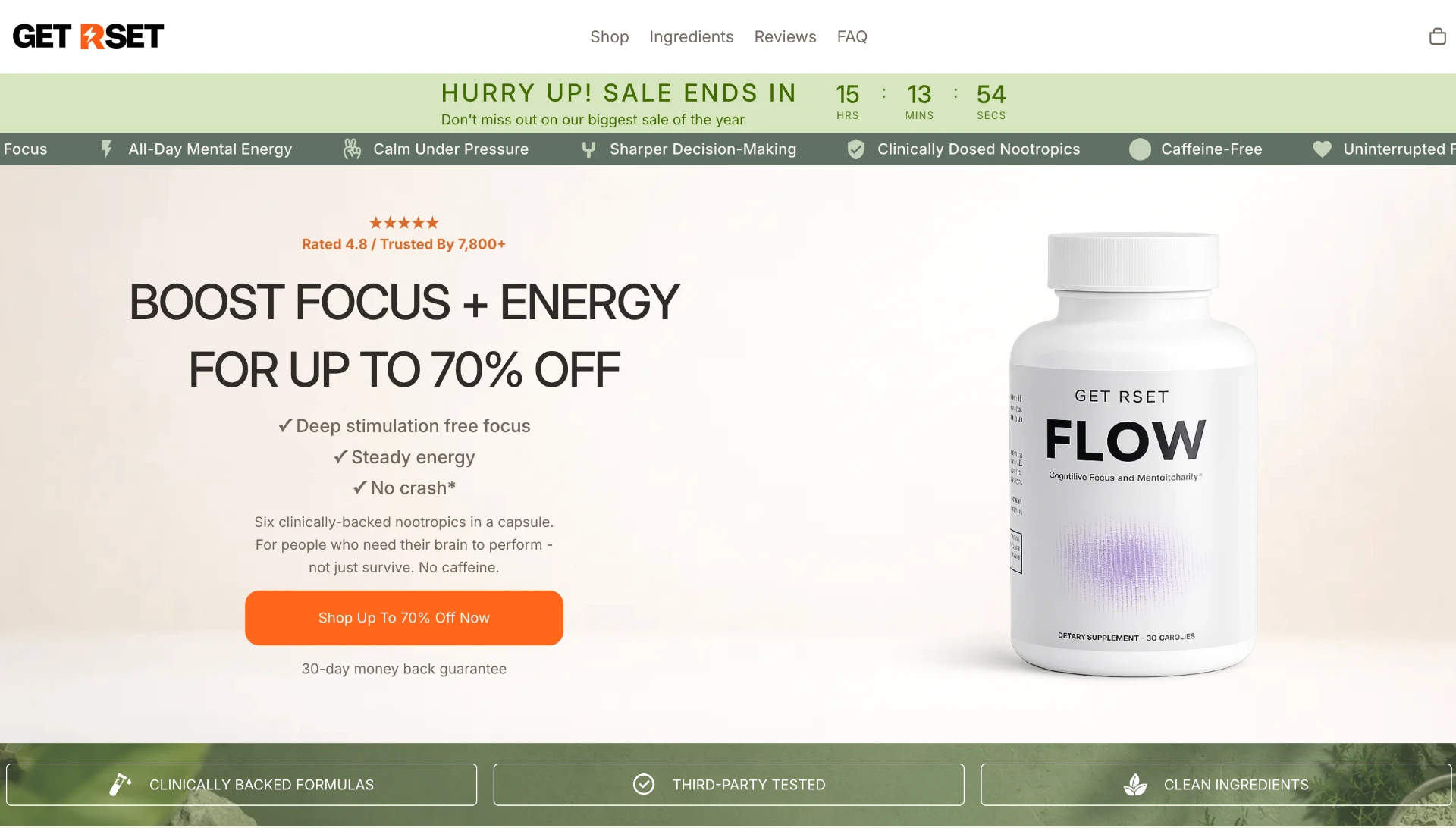 Screenshot of the RSET ecommerce page built on Shopify