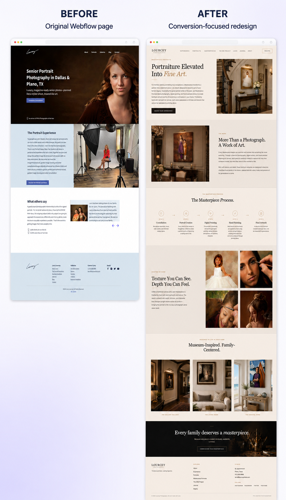 Screenshot of the Lourcey Photography photography · webflow page built on Webflow